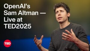 Sam Altman discussing AI innovation and responsibility at TED Talk