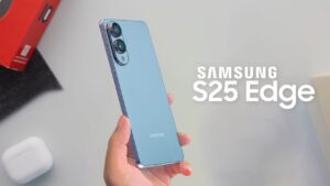 Samsung Galaxy S25 Edge showcasing its slim 5.8mm design and titanium frame