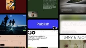 Figma website builder interface showcasing design and publishing tools