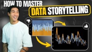 A professional presenting data storytelling visuals to a team