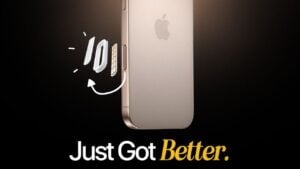 Close-up view of the iPhone 16 camera control button in action
