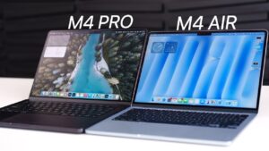 Side-by-side comparison of MacBook Air M4 and MacBook Pro M4 laptops