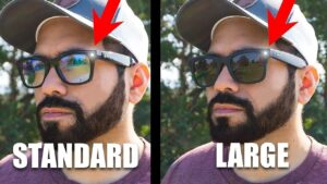 Meta smart glasses size comparison showing standard and large options