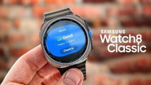Close-up of the Samsung Galaxy Watch 8 Classic showcasing its rotating bezel design