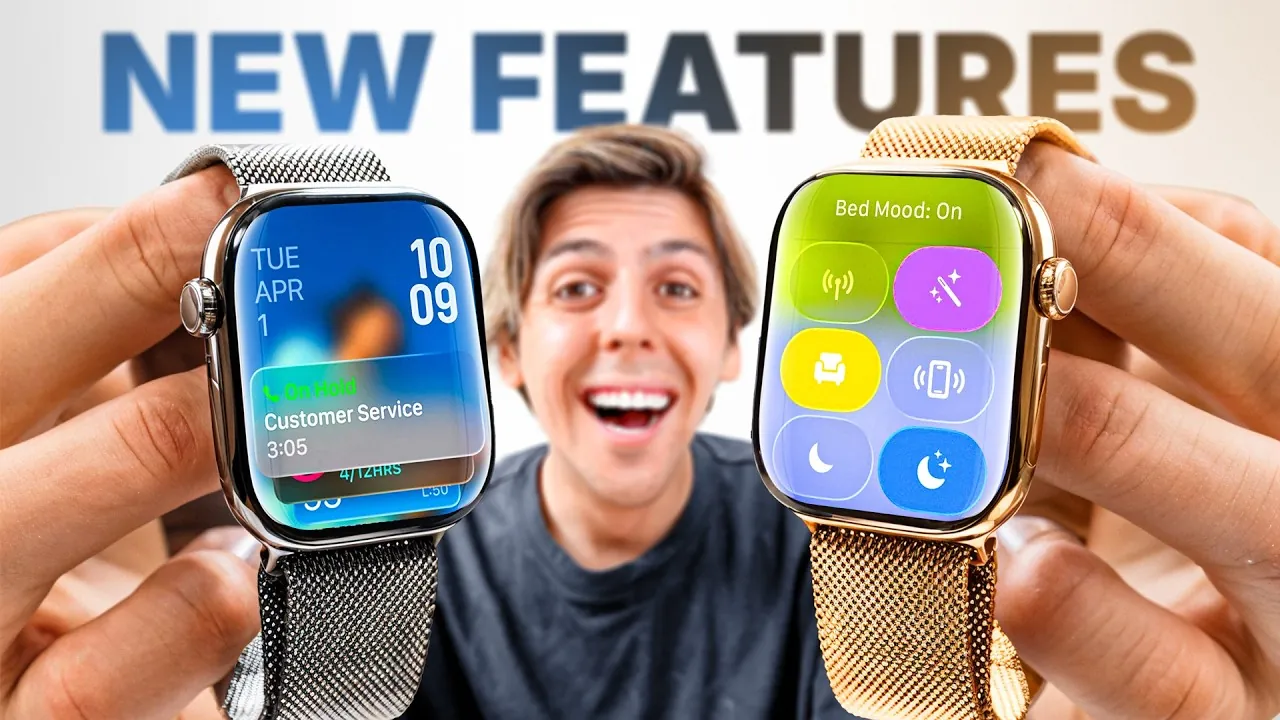 Close-up of Apple Watch with liquid glass interface design in watchOS 26