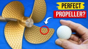 Close-up of a dimpled propeller inspired by golf ball aerodynamics