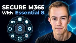 Illustration of Essential 8 framework integrated with Microsoft 365 tools