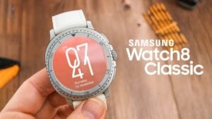 Samsung Galaxy Watch 8 Classic in white showcasing its sleek design