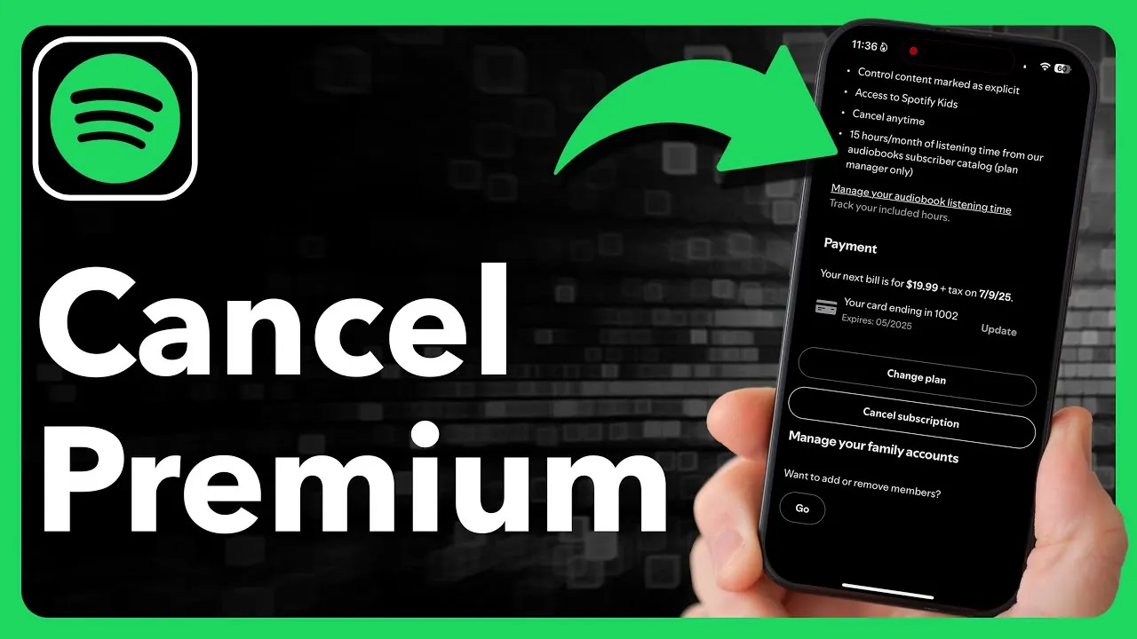 Navigate Spotify account settings to manage your subscription.