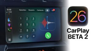 Apple CarPlay interface showing new features in iOS 26 Beta 2