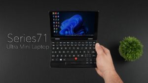 Close-up view of the Series 71 mini laptop showcasing its sleek design