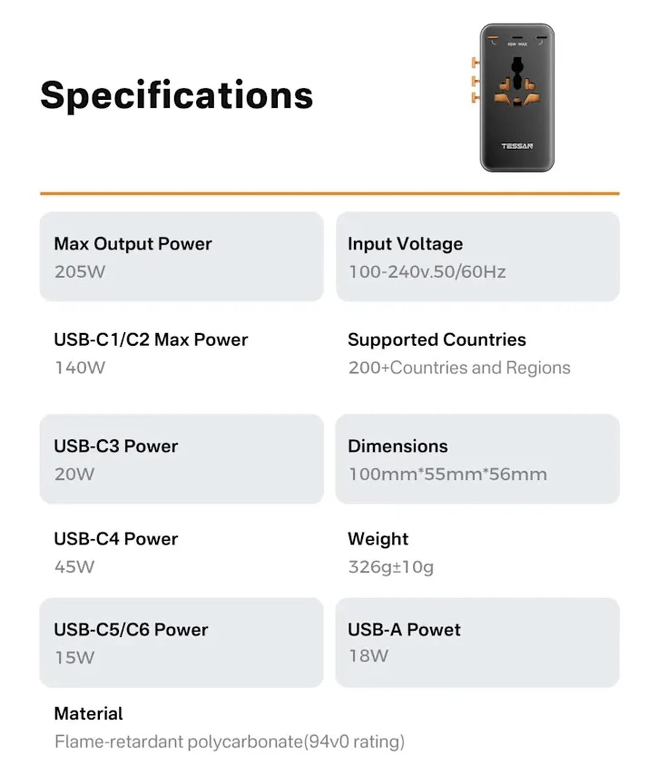 TESSAN Voyager 205 Specifications