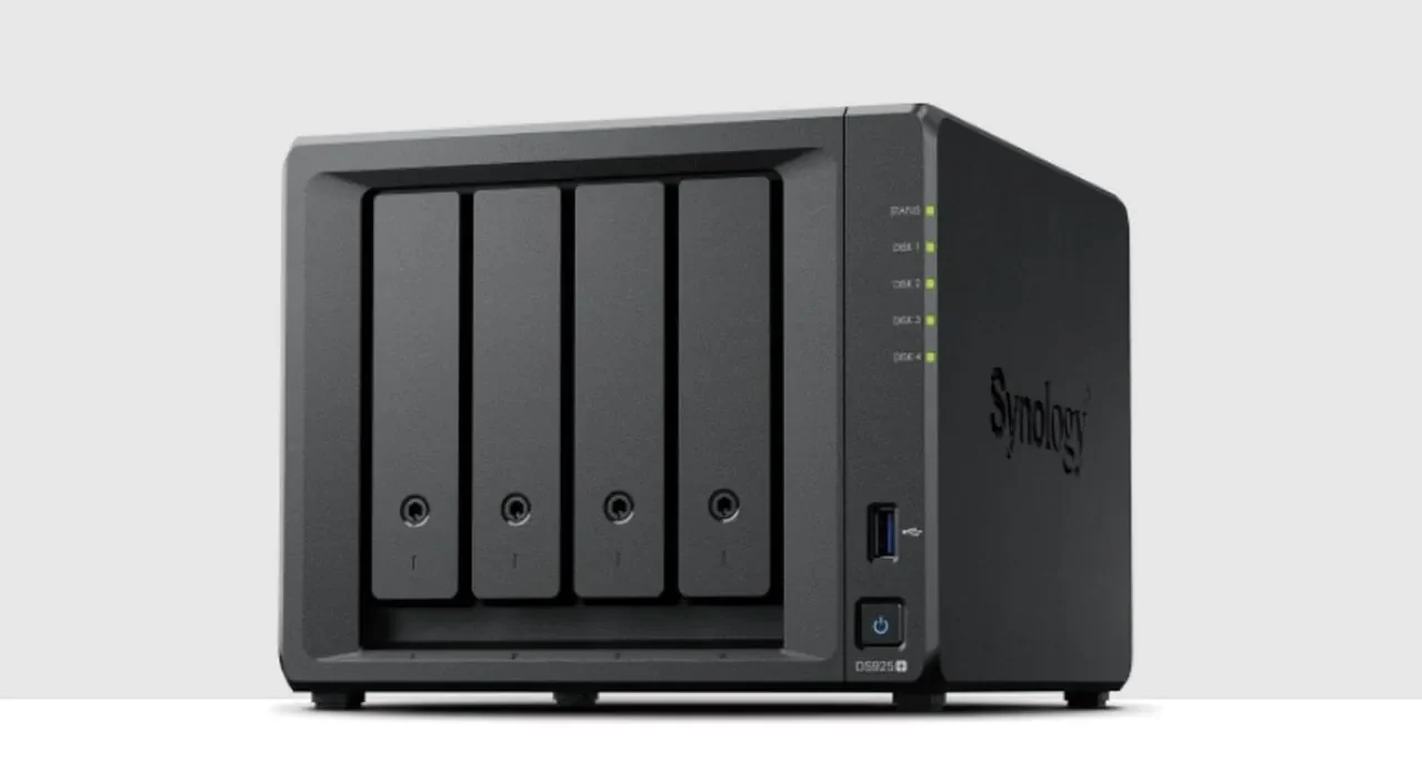 Close-up of Synology DS925 Plus showcasing dual 2.5Gb Ethernet ports