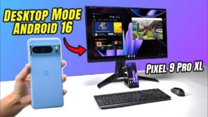 Android 16 desktop mode running on Pixel 9 Pro XL with external display