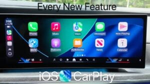 Apple CarPlay interface showcasing iOS 26’s liquid glass design