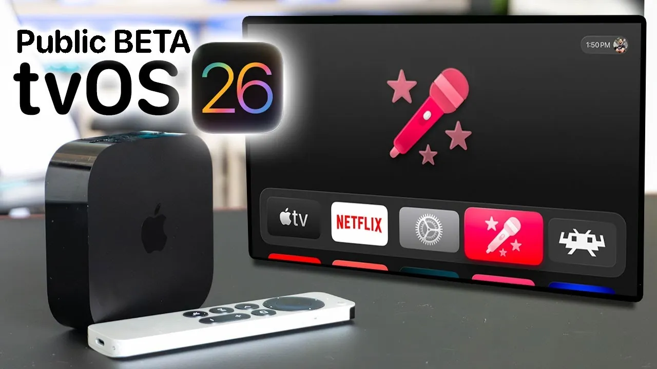 Apple TV interface with Liquid Glass design in tvOS 26