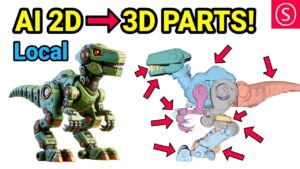 A 3D model created from a 2D sketch using PartCrafter software