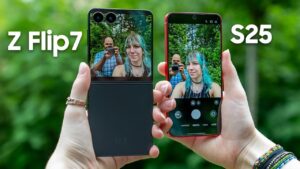 Samsung Galaxy Z Flip 7 and S25 design comparison showcasing foldable and traditional styles