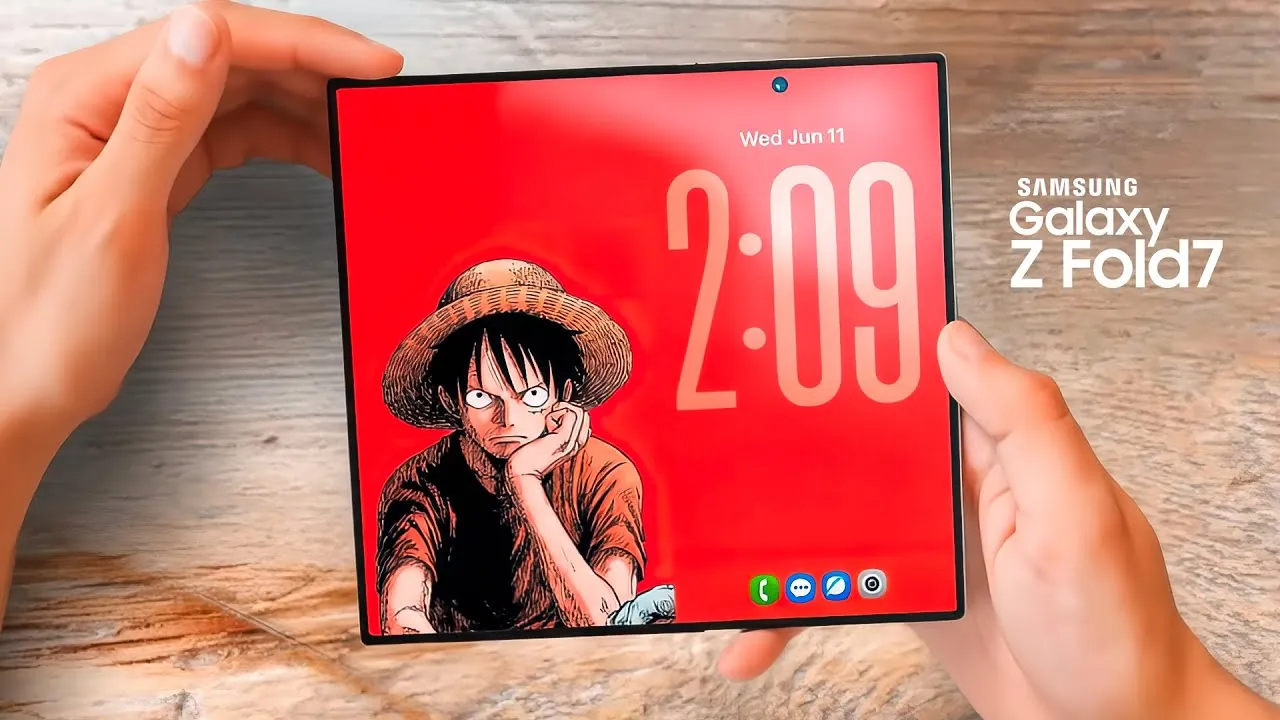 Close-up of the Galaxy Z Fold 7’s foldable display in action