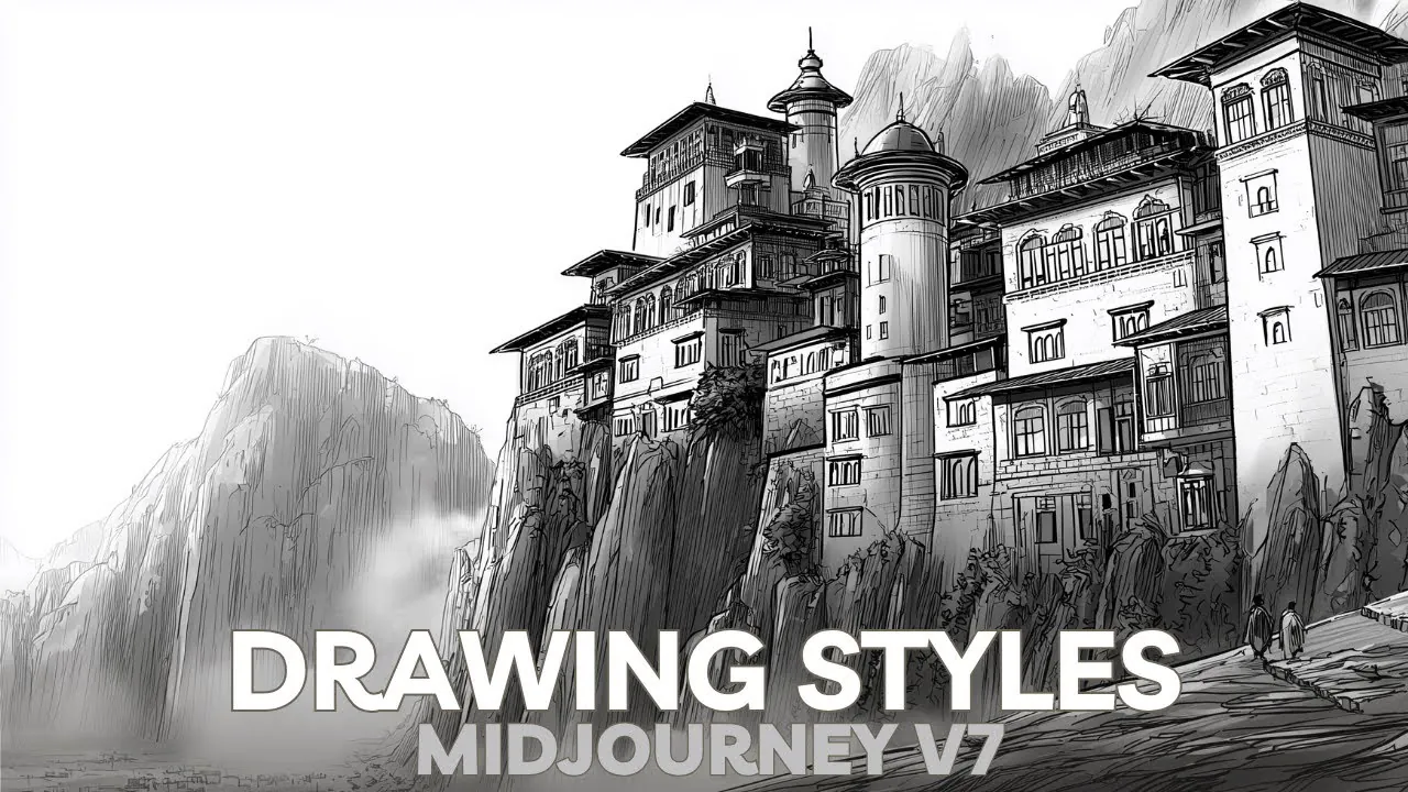 Graphite and ink-inspired digital art created using Midjourney v7