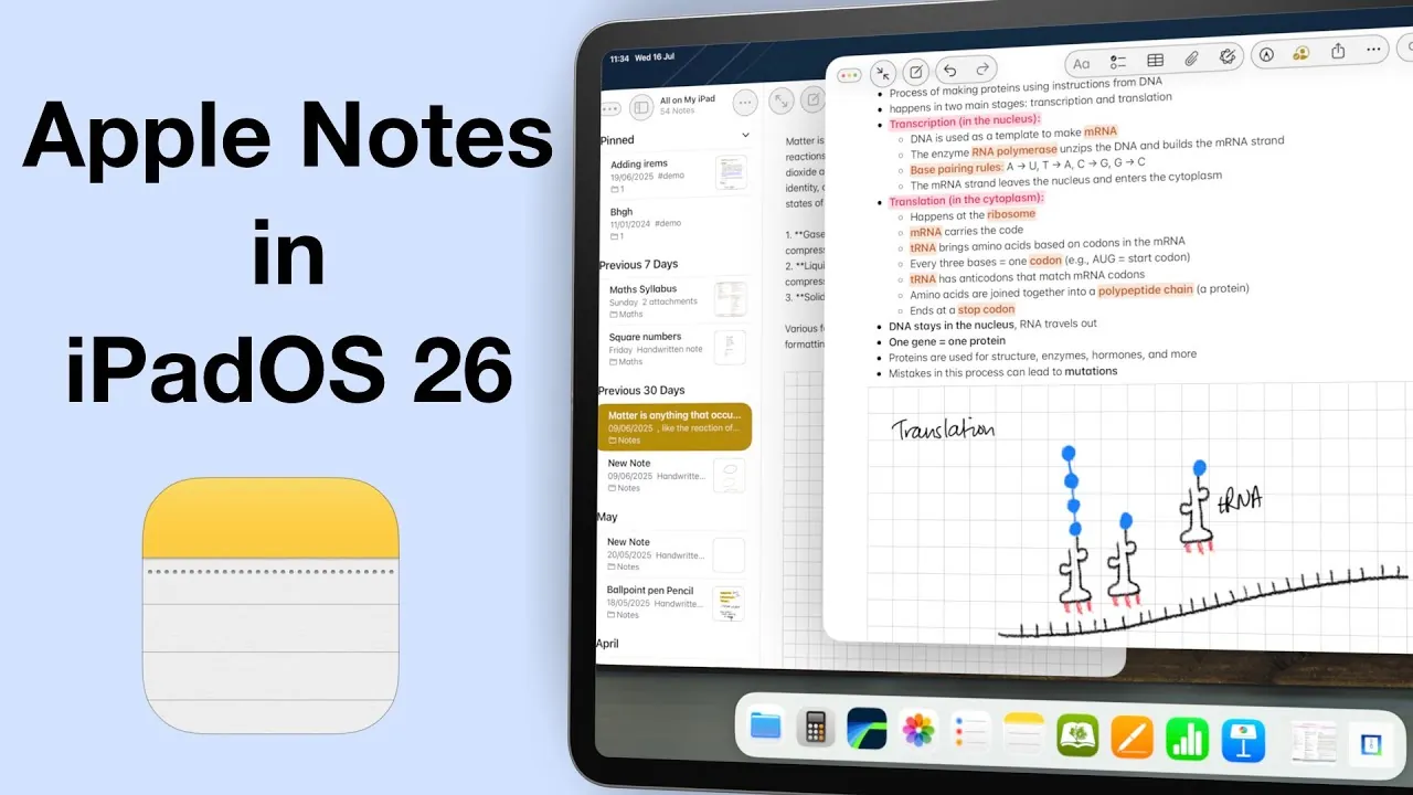 Overview of Apple Notes changes in iPadOS 26 update