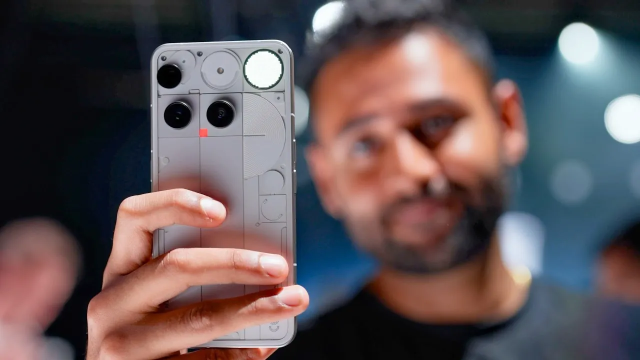 Front and rear view of the Nothing Phone (3) showcasing its unique aesthetic