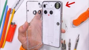 Transparent back design of the Nothing Phone 3 showcasing internal components