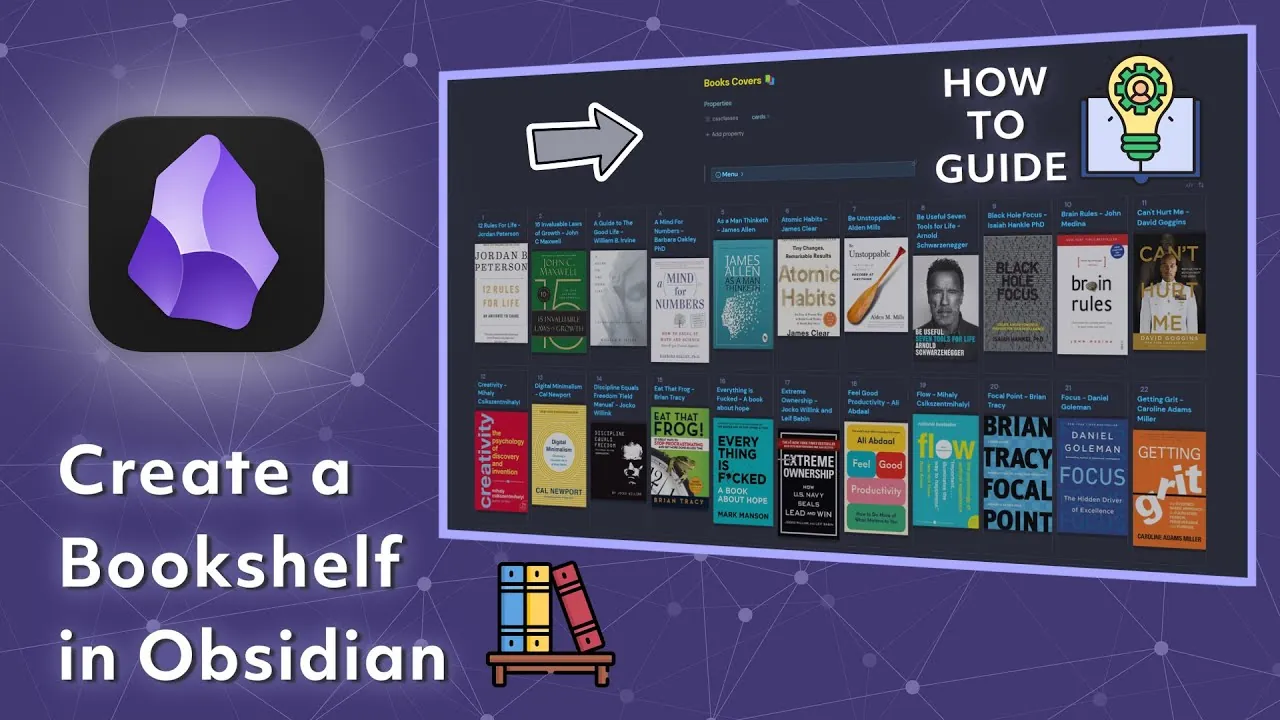 Obsidian DataView plugin showcasing a dynamic digital bookshelf