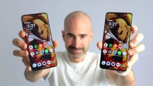 Side-by-side design comparison of OnePlus Nord 5 and Nord C5 smartphones