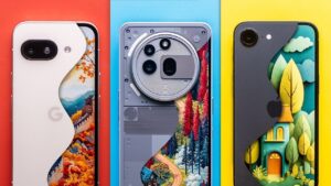Pixel 9a, Nothing Phone 3a Pro, and iPhone 16 side-by-side comparison