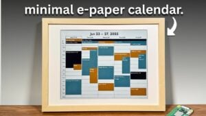 Close-up of a Raspberry Pi-powered E-Ink calendar display