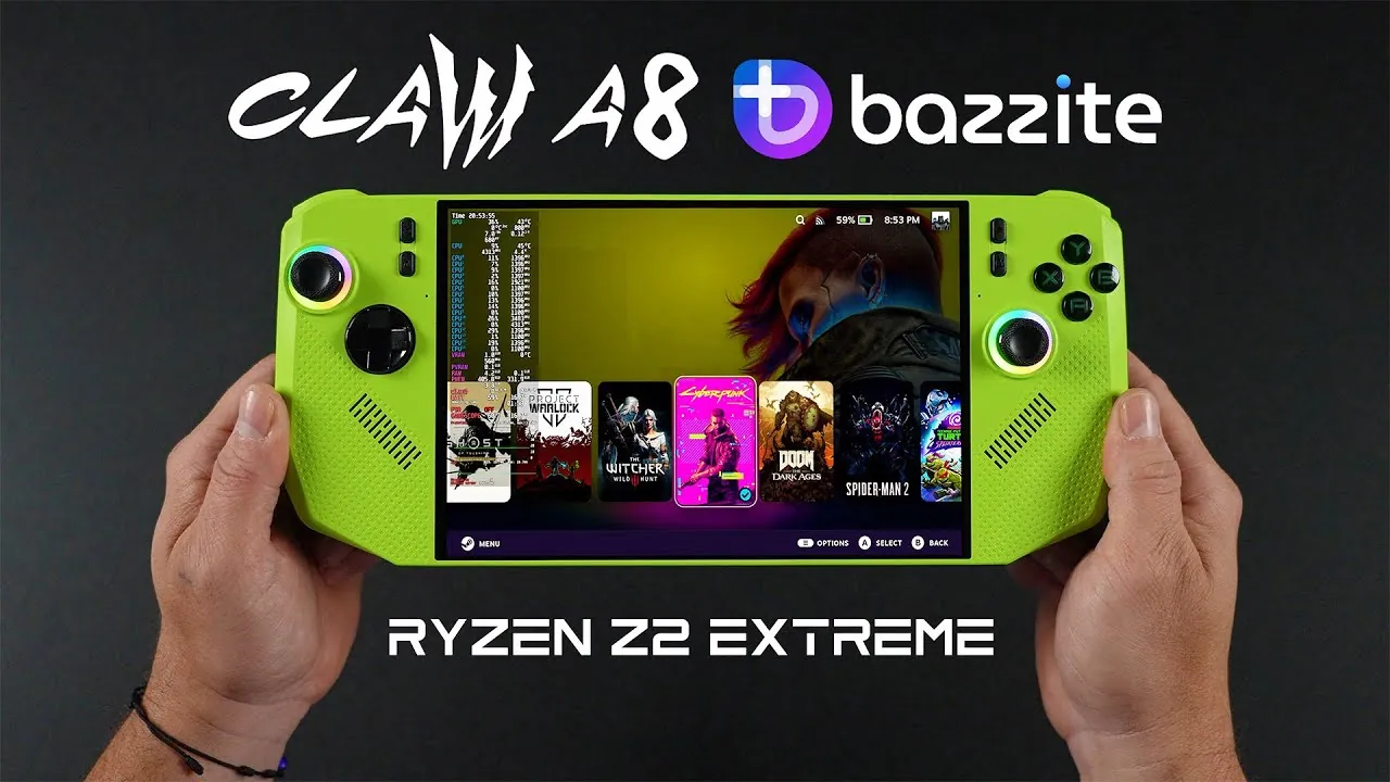 Portable gaming device showcasing Linux gaming on the MSI Claw A8