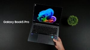 Ultra-thin Samsung Galaxy Book5 Pro laptop with aluminum chassis