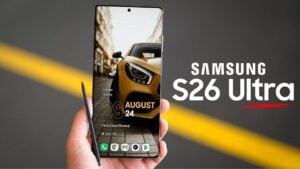 Samsung Galaxy S26 Ultra showcasing its vibrant AMOLED display and slim bezels
