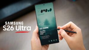Samsung Galaxy S26 Ultra showcasing its sleek, nearly bezel-less display