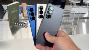 Close-up of the Samsung Galaxy Z Fold 7 showcasing its sleek design and reduced crease display
