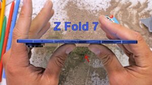 Samsung Z Fold 7 undergoing durability testing for screen and hinge strength
