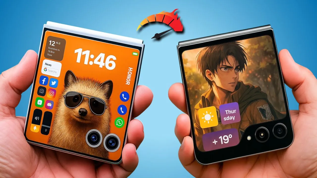 Close-up of the Z Flip 7’s larger display and thinner hinge design