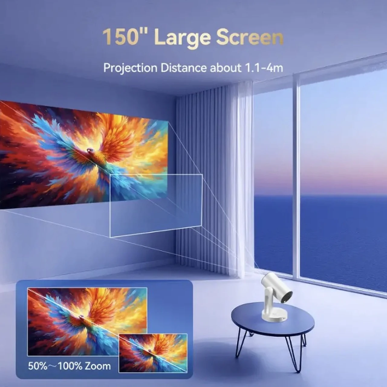 ETOE Starfish 4K HDR Portable Projector Screen Size