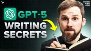 Marketer using GPT-5 content strategy playbook to craft high-converting AI-powered articles.