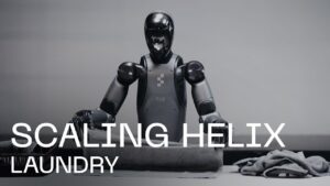 Humanoid robot using Helix to set a dinner table with plates, glasses, and cutlery
