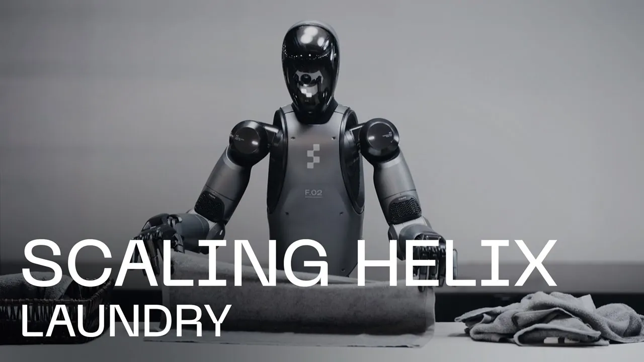 Two robots collaborating via Helix’s vision-language-action model to complete a task