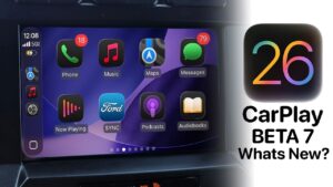 Updated CarPlay interface in iOS 26 Beta 7 with streamlined navigation