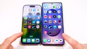 Side-by-side comparison of iPhone 16 Pro and Galaxy S25 Ultra designs