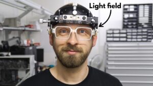 Light field AR headset simulating prescription lenses for precise vision correction.