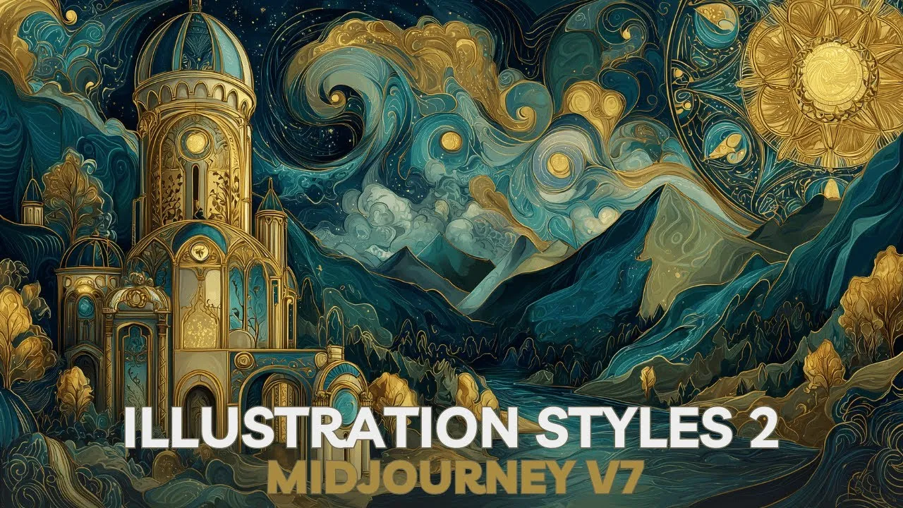 Painterly textures and designs featured in MidJourney v7