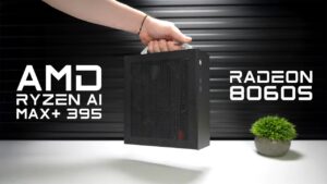 Ryzen AI Max 395 mini PC with Framework mainboard showcasing compact gaming design.