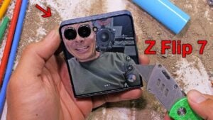 Samsung Z Flip 7 undergoing a durability test for hinge and screen strength