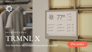 TRMNL X privacy-first 10.3-inch e-ink smart display on a minimalist desk