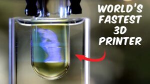 Close-up of volumetric 3D printing technology in action
